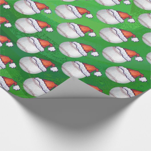 Baseball in Santa Hat Pattern op Green Cadeaupapier (Hoek)