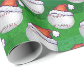Baseball in Santa Hat Pattern op Green Cadeaupapier (Rol Hoek)