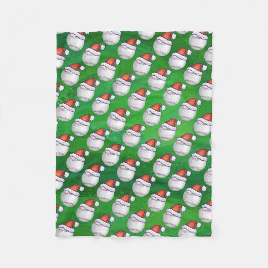 Baseball in Santa Hat Pattern op Green Fleece Deken (Voorkant)