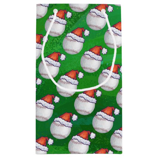 Baseball in Santa Hat Pattern op Green Klein Cadeauzakje (Achterkant)