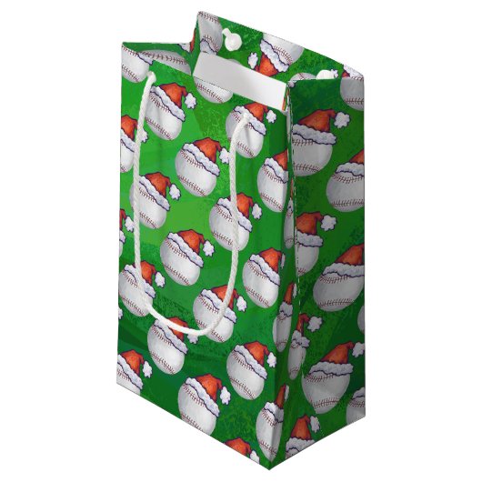 Baseball in Santa Hat Pattern op Green Klein Cadeauzakje (Voorkant Gekanteld)