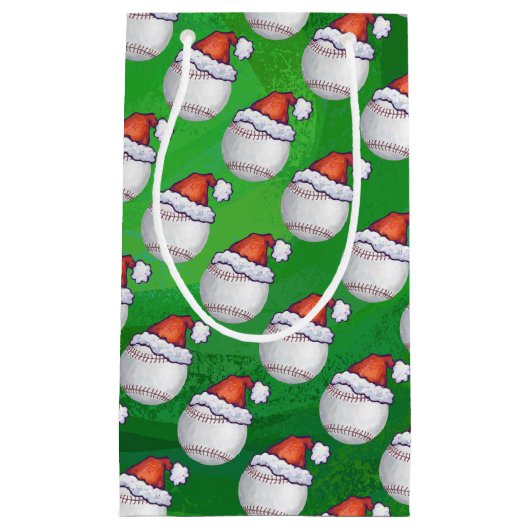 Baseball in Santa Hat Pattern op Green Klein Cadeauzakje (Voorkant)