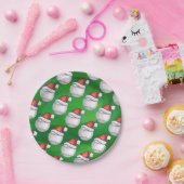 Baseball in Santa Hat Pattern op Green Papieren Bordje (Feest)