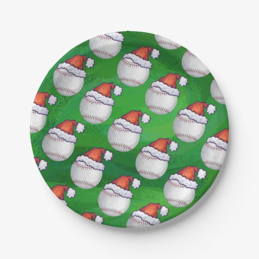 Baseball in Santa Hat Pattern op Green Papieren Bordje (Voorkant)
