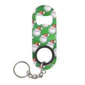 Baseball in Santa Hat Pattern op Green Sleutelhanger Flessenopener (Voorkant)