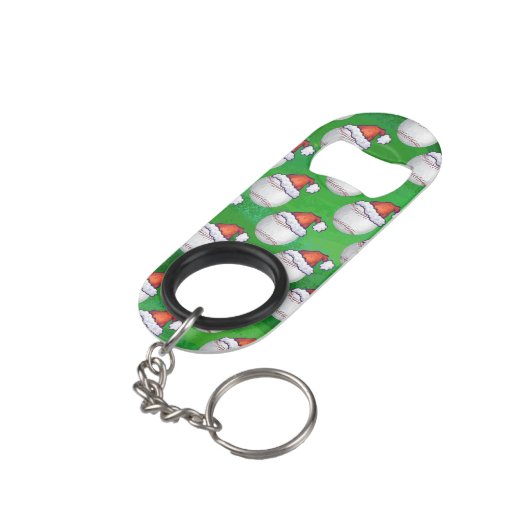 Baseball in Santa Hat Pattern op Green Sleutelhanger Flessenopener (Achterkant Gekanteld)