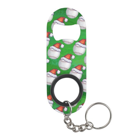 Baseball in Santa Hat Pattern op Green Sleutelhanger Flessenopener (Achterkant)