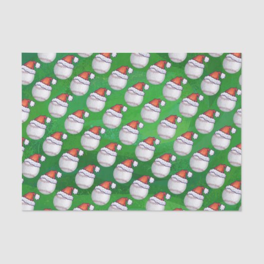 Baseball in Santa Hat Pattern op Green Tissuepapier (Voorkant)