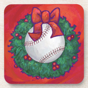 Baseball in Wreath op Red Bier Onderzetter