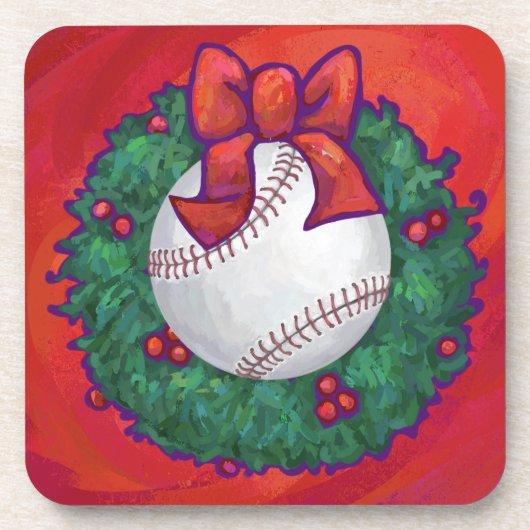 Baseball in Wreath op Red Bier Onderzetter (Voorkant)