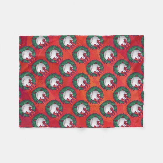 Baseball in Wreath op Red Fleece Deken (Voorkant (Horizontaal))