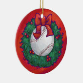Baseball in Wreath op Red Keramisch Ornament (Rechts)