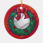 Baseball in Wreath op Red Keramisch Ornament (Voorkant)