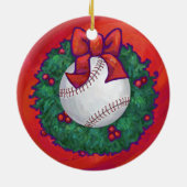 Baseball in Wreath op Red Keramisch Ornament (Achterkant)