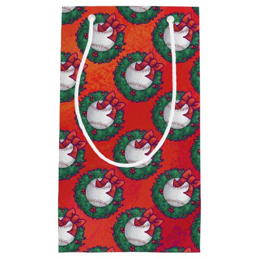 Baseball in Wreath op Red Klein Cadeauzakje (Voorkant)