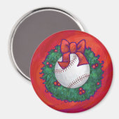 Baseball in Wreath op Red Magneet (Voorkant / Achterkant)