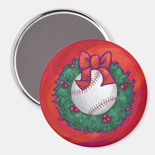 Baseball in Wreath op Red Magneet (Voorkant / Achterkant)