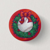 Baseball in Wreath op Red Ronde Button 3,2 Cm (Voorkant)
