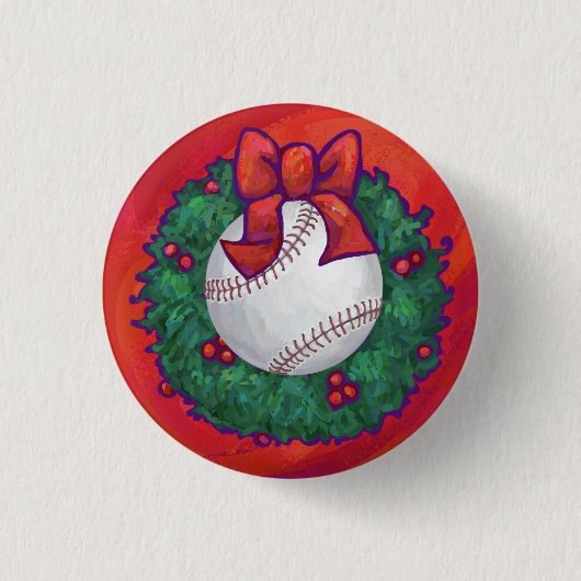 Baseball in Wreath op Red Ronde Button 3,2 Cm (Voorkant)