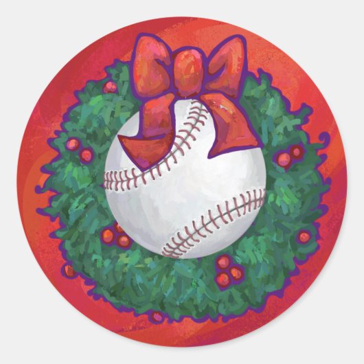 Baseball in Wreath op Red Ronde Sticker (Voorkant)