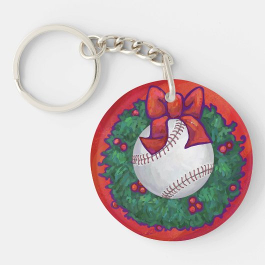 Baseball in Wreath op Red Sleutelhanger (Voorkant)