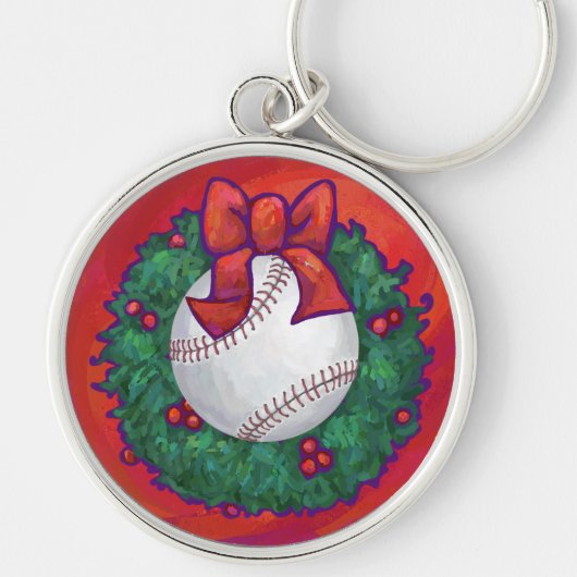 Baseball in Wreath op Red Sleutelhanger (Voorkant)