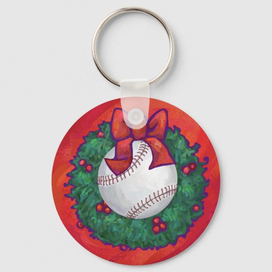 Baseball in Wreath op Red Sleutelhanger (Voorkant)