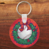 Baseball in Wreath op Red Sleutelhanger (Voorkant)