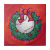 Baseball in Wreath op Red Tegeltje (Voorkant)