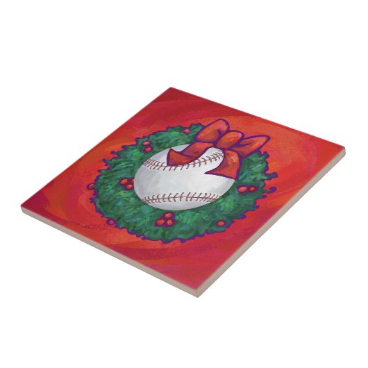 Baseball in Wreath op Red Tegeltje (Zijkant)