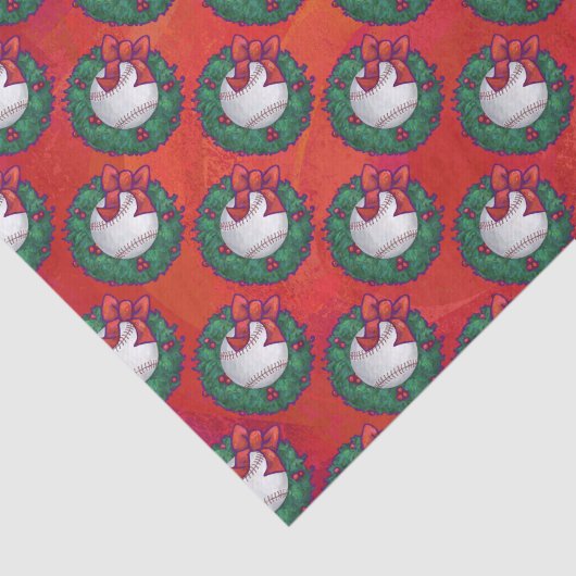 Baseball in Wreath op Red Tissuepapier (Detail)