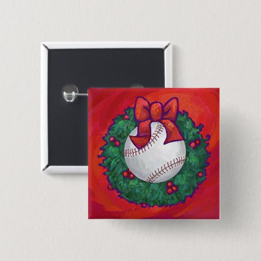 Baseball in Wreath op Red Vierkante Button 5,1 Cm (Voorkant /achterkant)