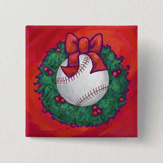 Baseball in Wreath op Red Vierkante Button 5,1 Cm (Voorkant)