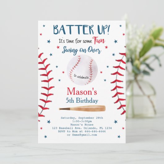 Baseball Invitation, Baseball Invites, Baseball Kaart (Staand voorkant)