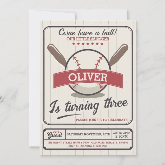 Baseball Invitation for Birthday Party Slugger Kaart (Voorkant)