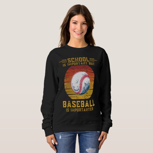 Baseball Is Importanter Than School Sunset Retro S Trui (Voorkant volledig)