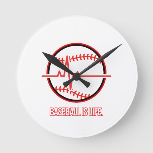 Baseball is Life Heartbeat Pulse Graphic Ronde Klok (Voorkant)