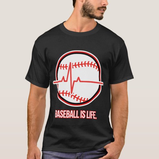 Baseball is Life Heartbeat Pulse Graphic T-shirt (Voorkant)