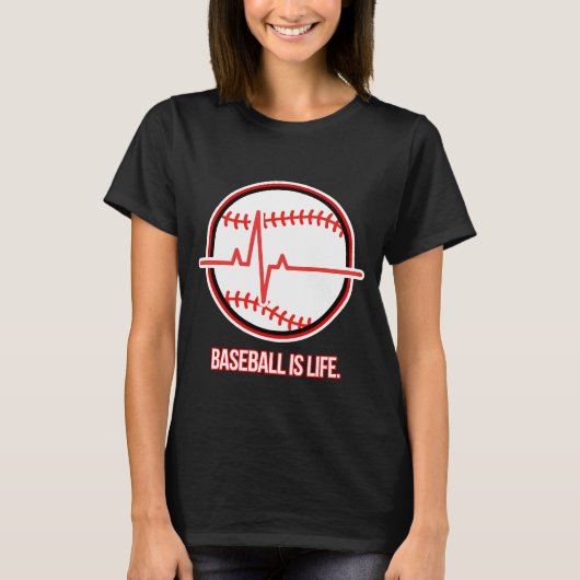 Baseball is Life Heartbeat Pulse Graphic T-shirt (Voorkant)