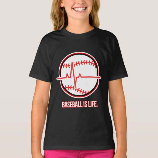 Baseball is Life Heartbeat Pulse Graphic T-shirt (Voorkant)
