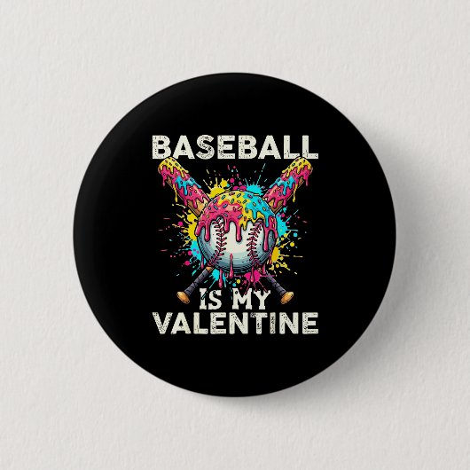 Baseball Is My Valentine Ice Cream Drip Crossed Ba Ronde Button 5,7 Cm (Voorkant)