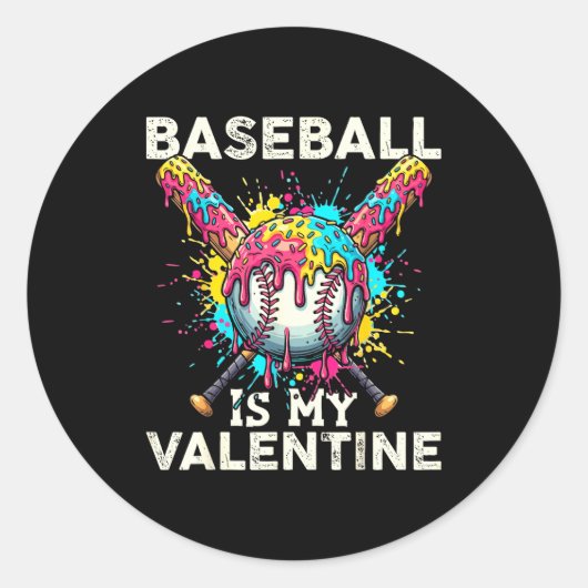 Baseball Is My Valentine Ice Cream Drip Crossed Ba Ronde Sticker (Voorkant)