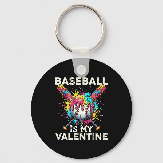 Baseball Is My Valentine Ice Cream Drip Crossed Ba Sleutelhanger (Voorkant)