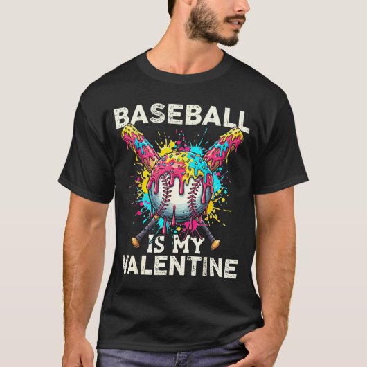 Baseball Is My Valentine Ice Cream Drip Crossed Ba T-shirt (Voorkant)