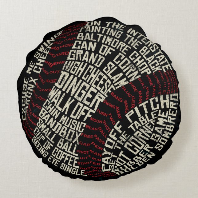 Baseball Jargon Slang Typography Round Pillow Rond Kussen (Achterkant)