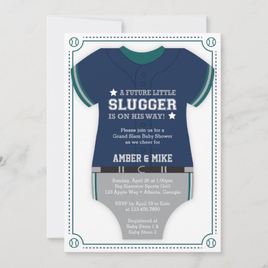 Baseball Jersey Baby shower, Blauw, Groen Kaart (Voorkant)