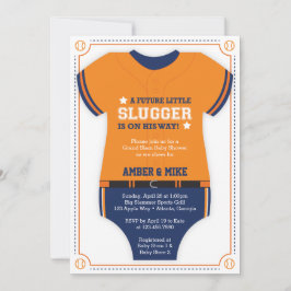 Baseball Jersey Baby shower, Blauw, Sinaasappel Kaart