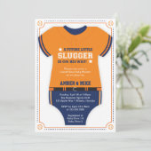 Baseball Jersey Baby shower, Blauw, Sinaasappel Kaart (Staand voorkant)