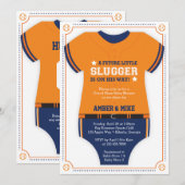 Baseball Jersey Baby shower, Blauw, Sinaasappel Kaart (Voorkant / Achterkant)