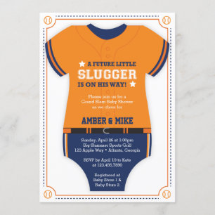 Baseball Jersey Baby shower, Blauw, Sinaasappel Kaart